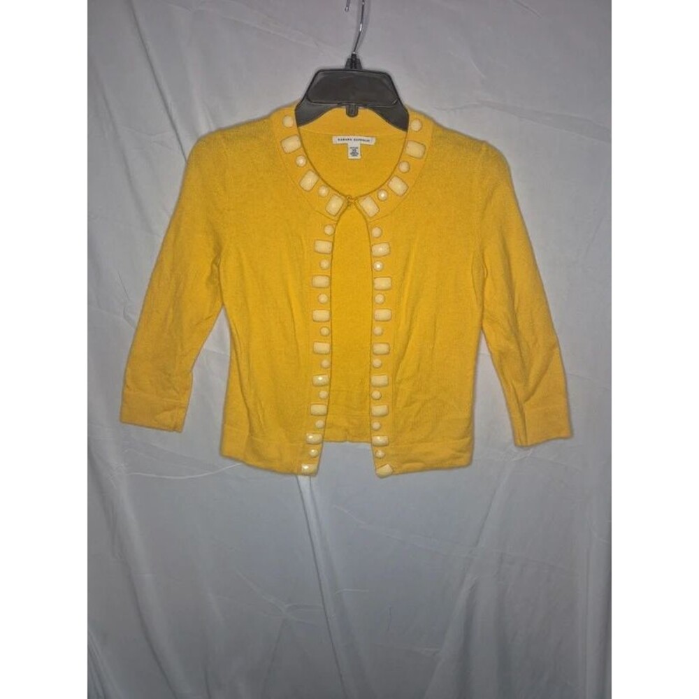 Banana Republic Mustard Yellow Beaded Trim Cardigan Sweater Petite XS